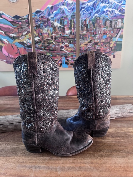 Frye Shoes - Frye Deborah Embellished Brown Leather Cowboy Boots